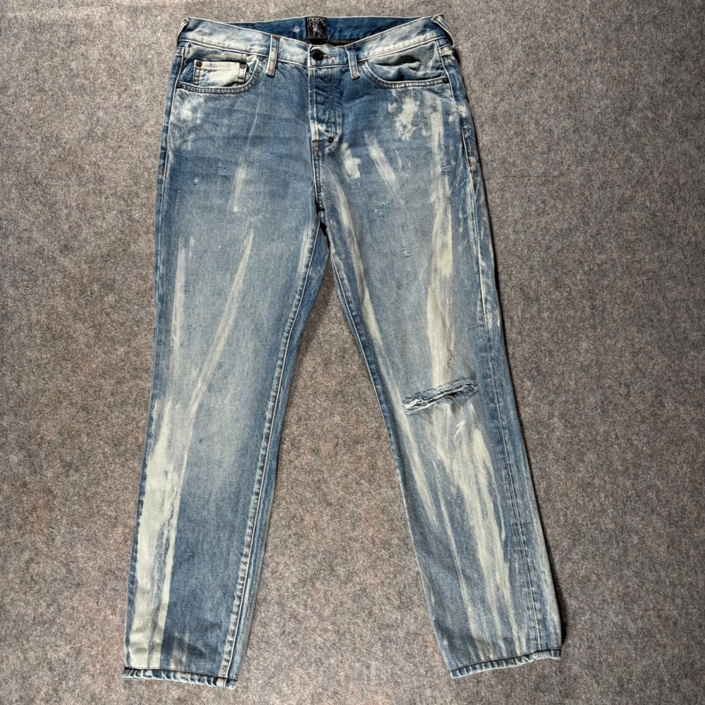 PRPS Le Sabre Jeans 32x29 Slim Tapered Bleached‎ Distressed Button Fly Indigo